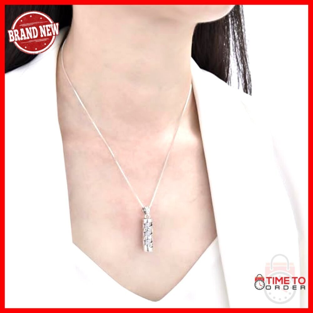 Sterling Silver Mezuzah Necklace with Shema Scroll Pendant 18 Inch Chain - Picture 3 of 6
